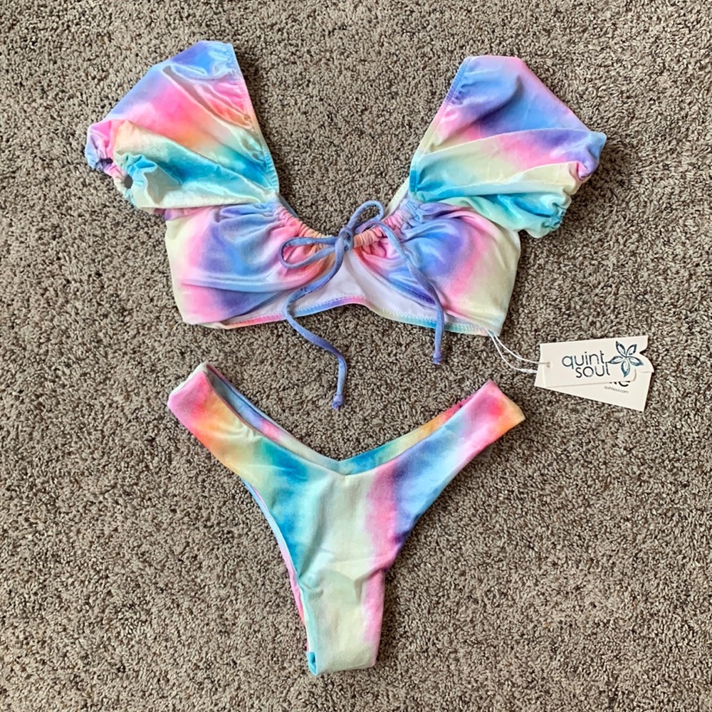 Quint Soul Oasis of the Seas Bolero Top and Cheeky Bottom Bikini in Multi Pastel